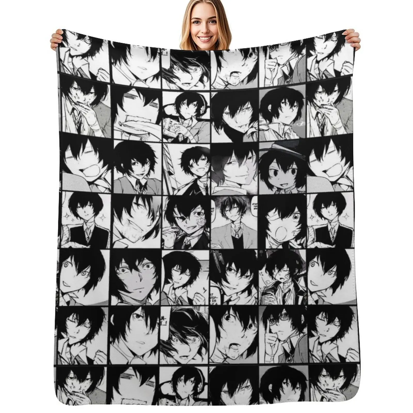 

Dazai osamu collage- manga black and white version Throw Blanket manga for sofa Camping Giant Sofa Blankets