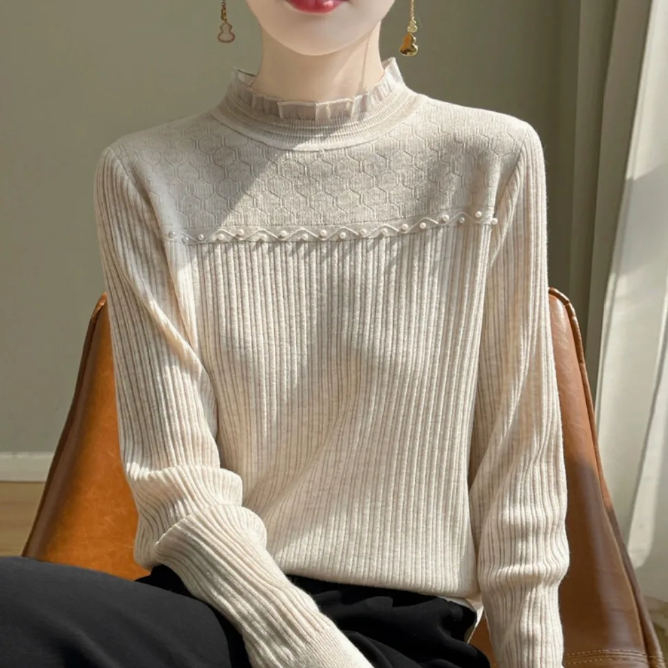 

Faionable Кружевной вязаный свитер женский осенне-зимний базовый светильник irt Outlet Bright Tead Embellied Soft Fit Regular Sve