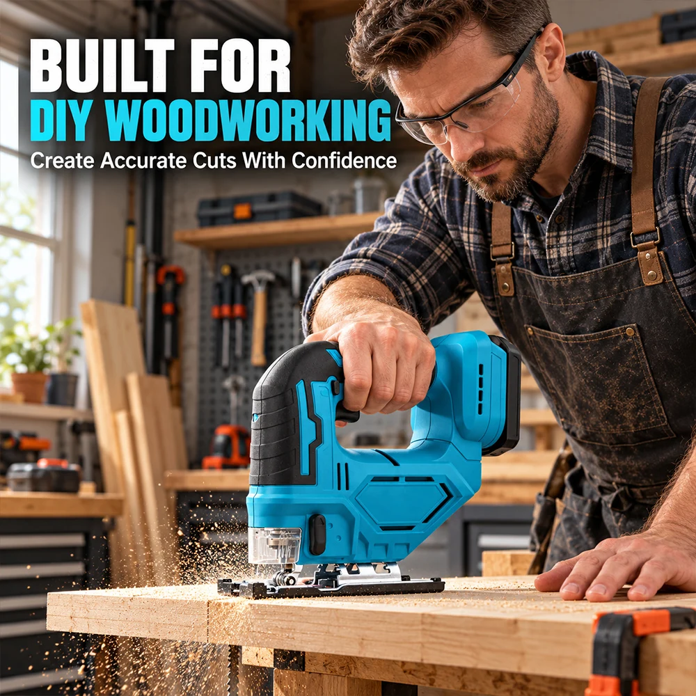 SIHAO Cordless Jigsaw 18V Brushless Handheld Electric Saw 350W Variable Speed Wood Cutting Tool for Makita Battery Carpentry DIY