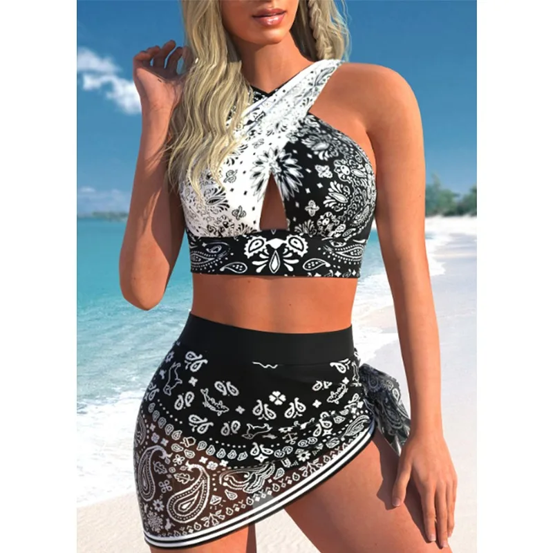 

2024 New Two Pieces Set Pants Skirt European American Swimsuit Sexy Backless Bikini Swimsuit Ropa De Baño Barato Para Mujer