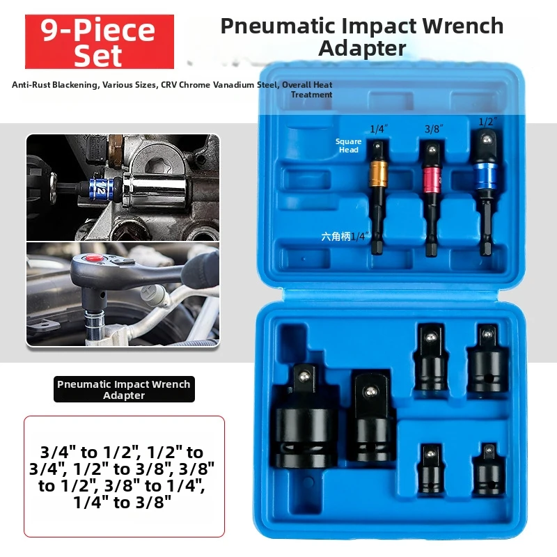 

9 Piece Socket Adapter Set For Impact Drivers Fits 1/4 3/8 1/2 3/4 Inch With Secure Grip And Efficient Fastening Feature