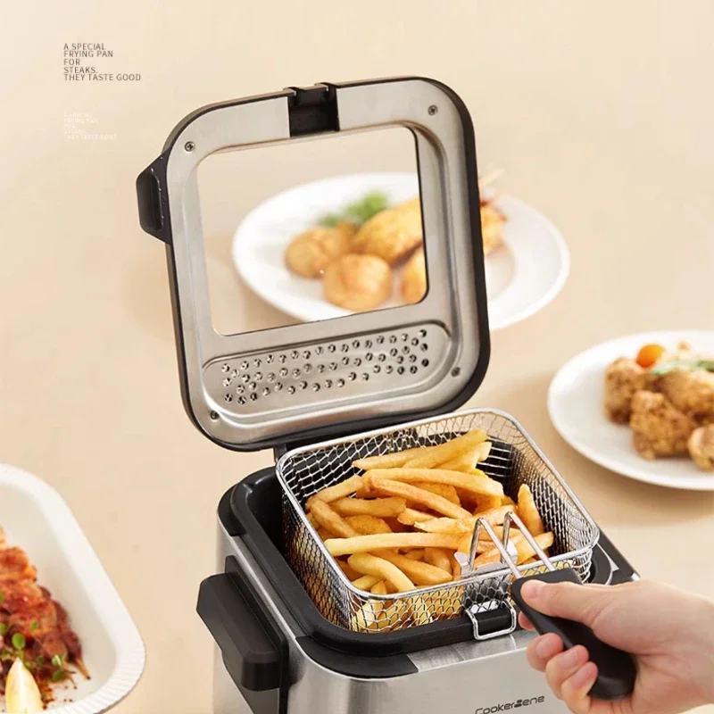 Household 220V Deep Frying Pan Integrated Self-Heating Deep Frying Pan Chips Machine Fried Dough Sticks Machine Food Cart