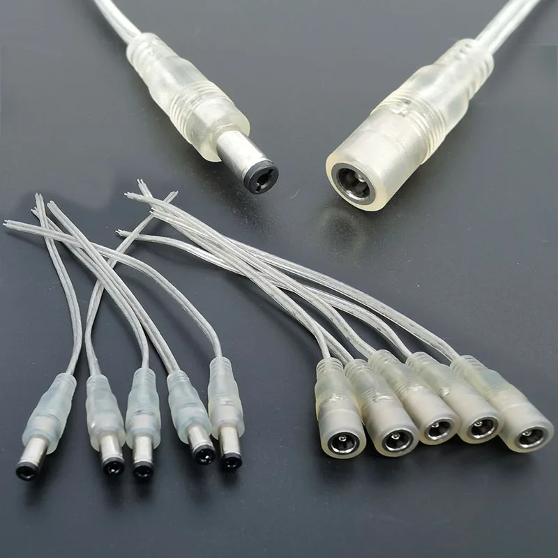 Female Male DC Power Adapter Transparent Pigtail Cable 5.5mm 2.1mm 12V Barrel Jack Connector Extension Cord For LED Strip Lights