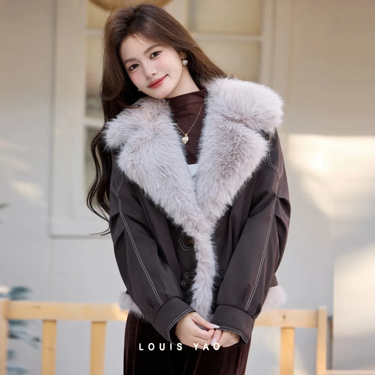 LOUIS YAO Women's Coats 2025 Winter Jackets New Fashion Premium Tops Drop-Shoulder Pocket Fleece Stylish Fleece-Lined Jacket
