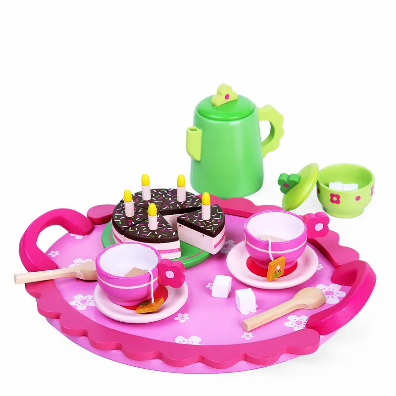 

Free Shipping Kids Tea Set Combination Children Wooden Toy with Lovely Small Square Table Fancy Simulation Play House Girl's Toy