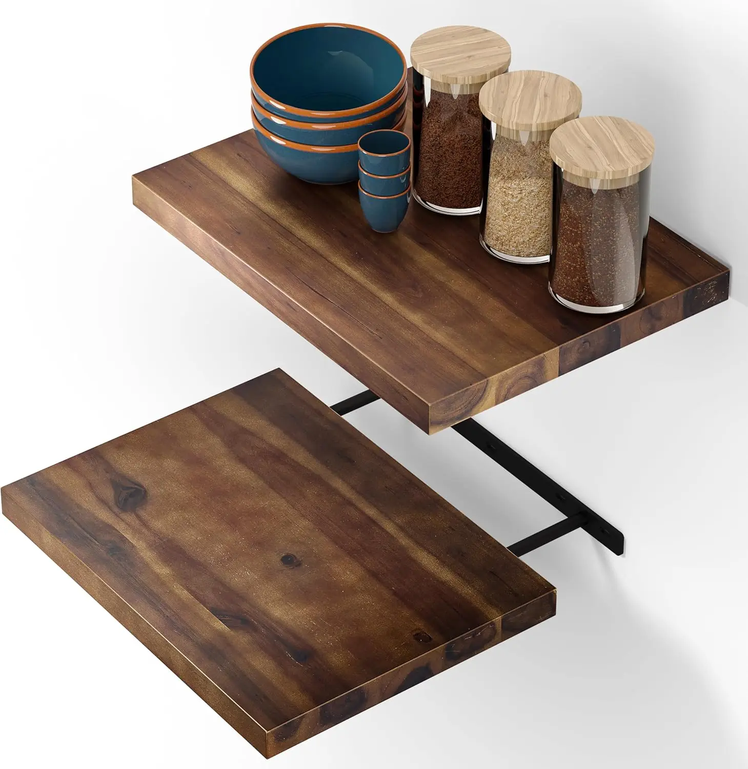 

16” x 12” Deep Floating Shelves, Acacia Wooden Floating Shelves for Wall - Corner Shelf Floating, Wall Decor Living R