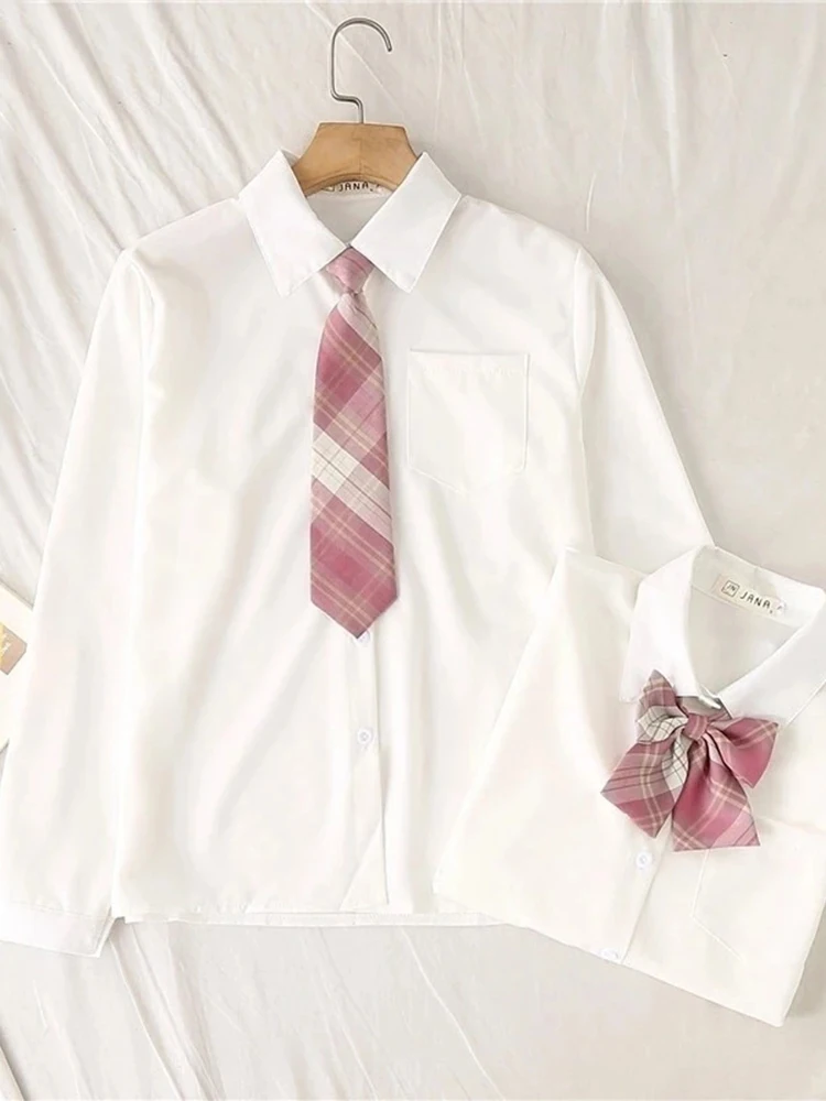 JMPRS White Women School Shirts Fashion JK Preppy Style Spring Japan Long Sleeve Girls Shirt Harajuku Necktie Ladies Tops