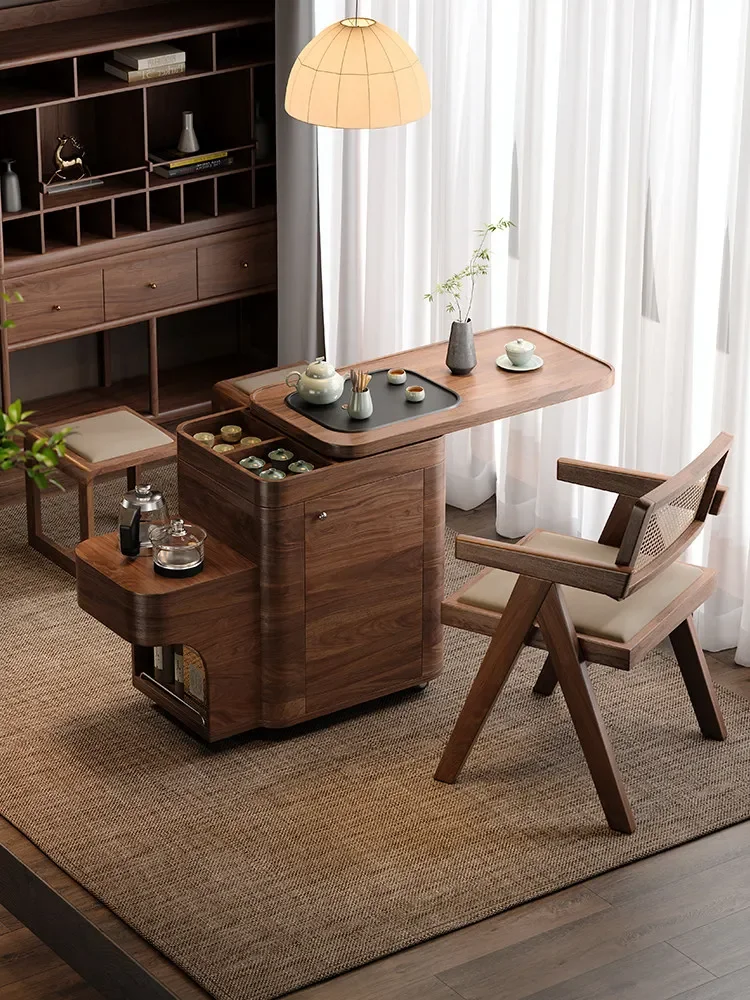 Mobile tea table, several carts by the sofa, all solid wood tea table, balcony  cart can rotate  cabinet