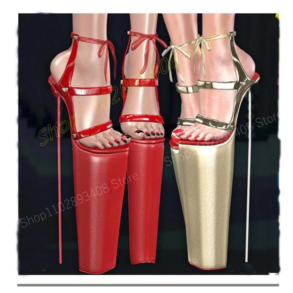 

Red Pole Dance Strappy Sandals Patent Leather Open Toe 40cm Stiletto High Heel Sexy Fashion Women Shoes 2024 Zapatos Para Mujere