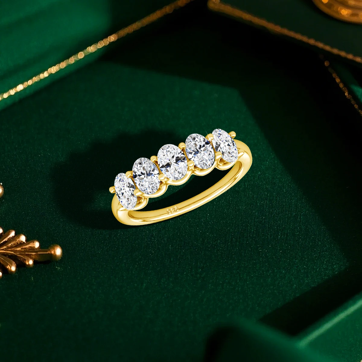 Ovale Moissanit-Ringe für Damen, 925er Silber, Ring mit fünf Steinen, stapelbar, als Ehering oder Verlobungsring, edler Schmuck, Geschenk, GRA-zertifiziert. – Detail 7