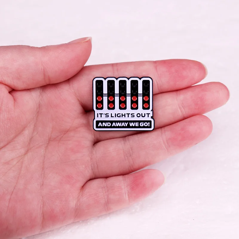 It\'s Lights Out and Away We Go Enamel Pin Racing Race Car Competition Brooch Jewelry