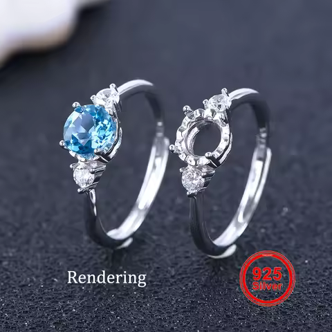 Ring Open Bezel Setting For 3-8mm Size, S925 Silver Four-prong Simple Ring Base Suitable For Handmade Jewelry Making