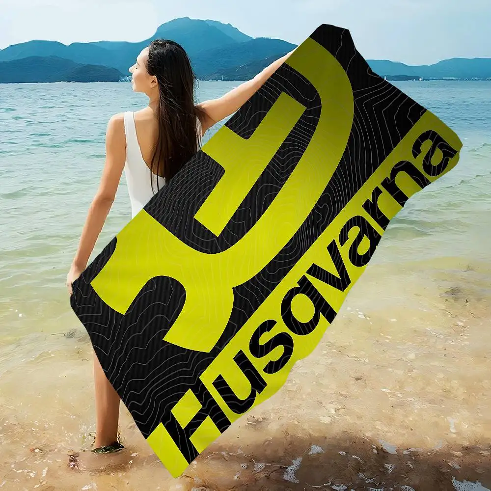 H-Husqvarnas Logo Microfiber Blanket Quick Drying Beach Towels Oversized Printing Super Absorbent Pool Towel Blanket