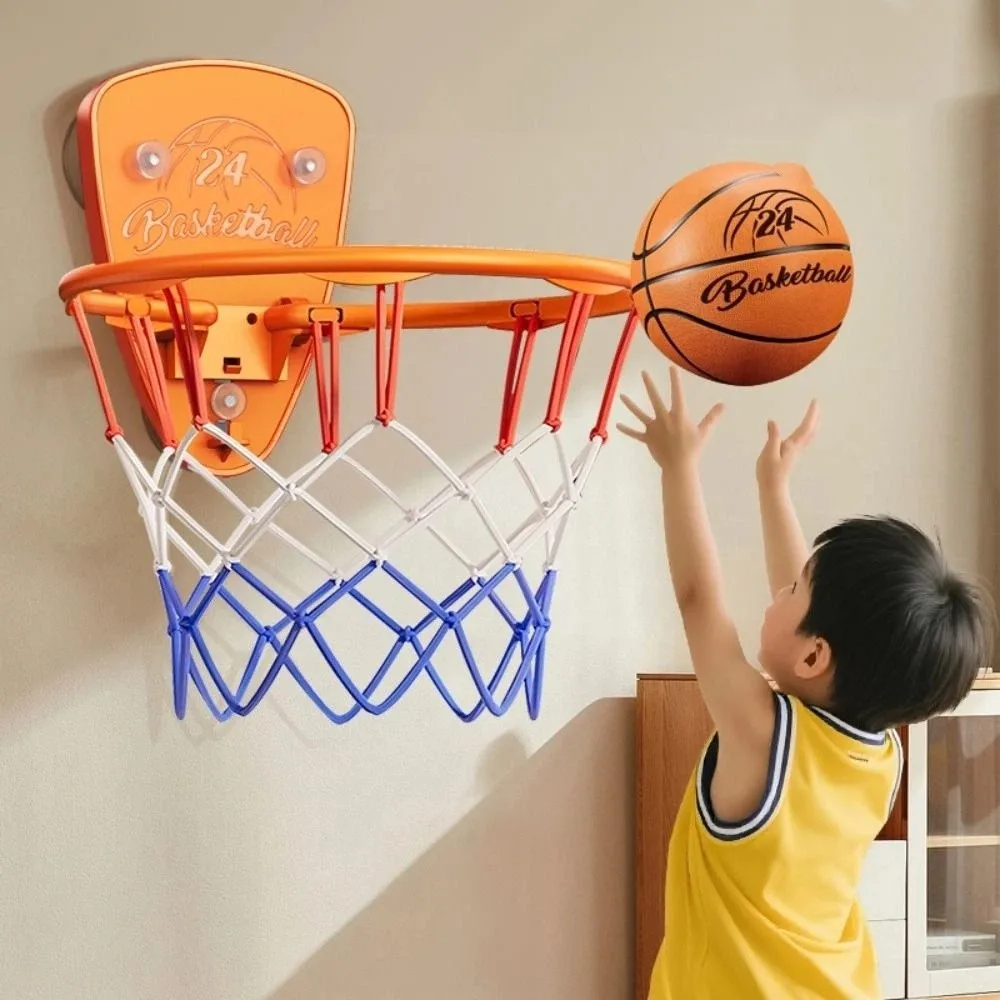Set di giocattoli da basket pieghevoli per bambini Installazione senza trapano Palla gonfiabile per canestro da basket per bambini con animali dei cartoni animati