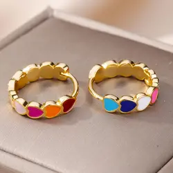 Heart Earrings For Women Girl Stainless Steel Enamel Multicolor Geometric Hoop Earring Sweet Accessory Jewelry Gift Bijoux Femme