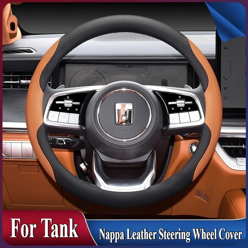 For Great Wall Tank 300 400 500 700 Hi4-T Nappa Leather Steering Wheel Cover Wrap Anti Slip Four Season Universal Car Accessory