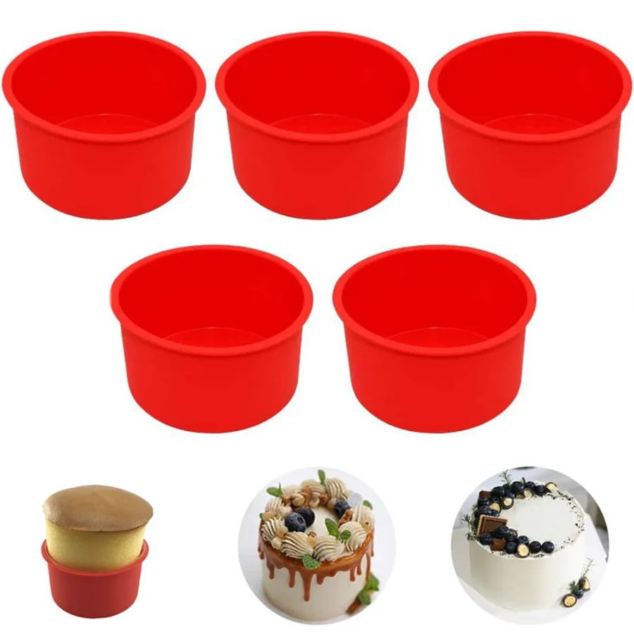 4Inch Silicone Mini Mold Round Silicone Cake Pan Reusable Cake Pan for Muffin, Cupcake, Layer, Cheese, Rainbow Cake Kitchen Tool