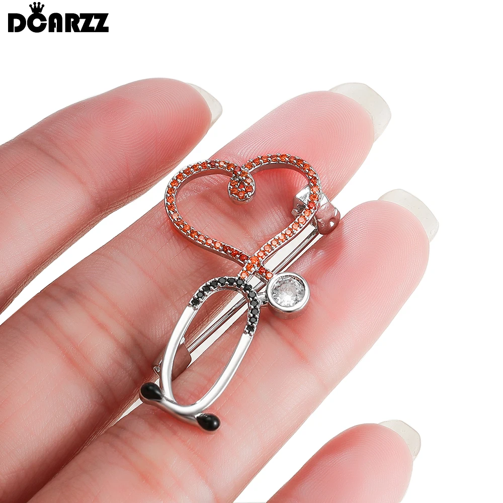 DCARZZ Copper with Crystal Stethoscope Pin Medical Luxury Backpack Lapel Brooch Badge for Doctor Nurse Gifts