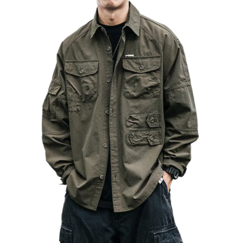 

Autumn military tactical Shirt Men's Clothing Handsome Loose Multi-Pocket shirt All-Match Top Coat Clothes Men y2k Clothes