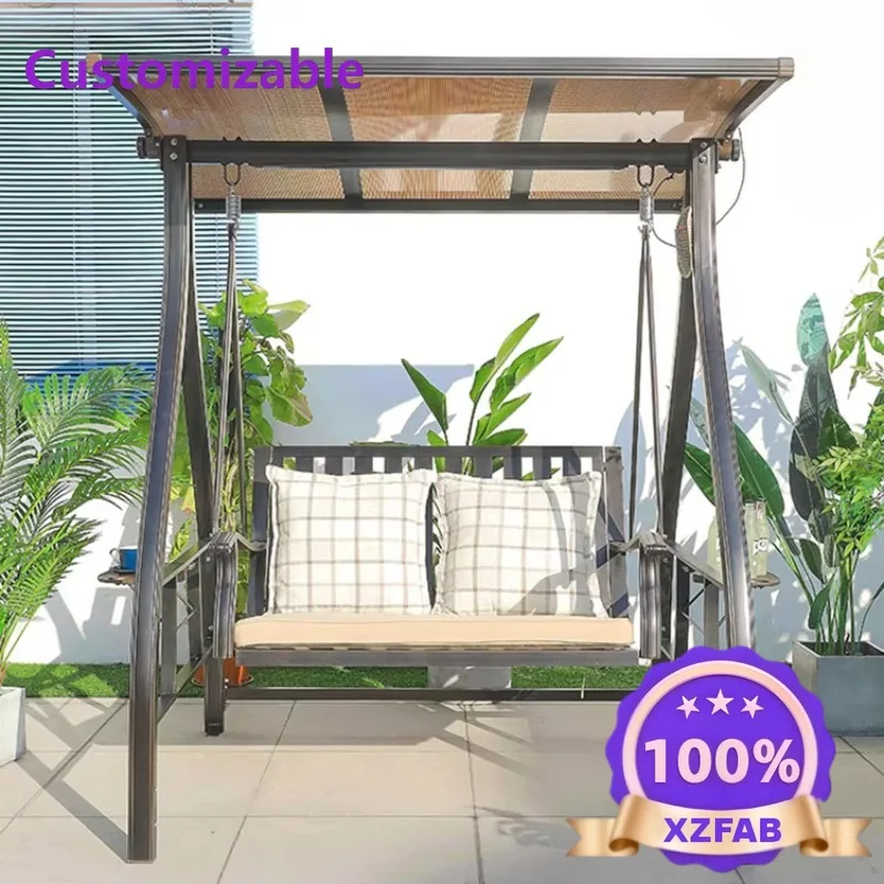 Factory Direct 2026 Modern 2-Seater Outdoor Swing Chair with Canopy for Patio Balcony Park Courtyard Play Area Metal Bracket