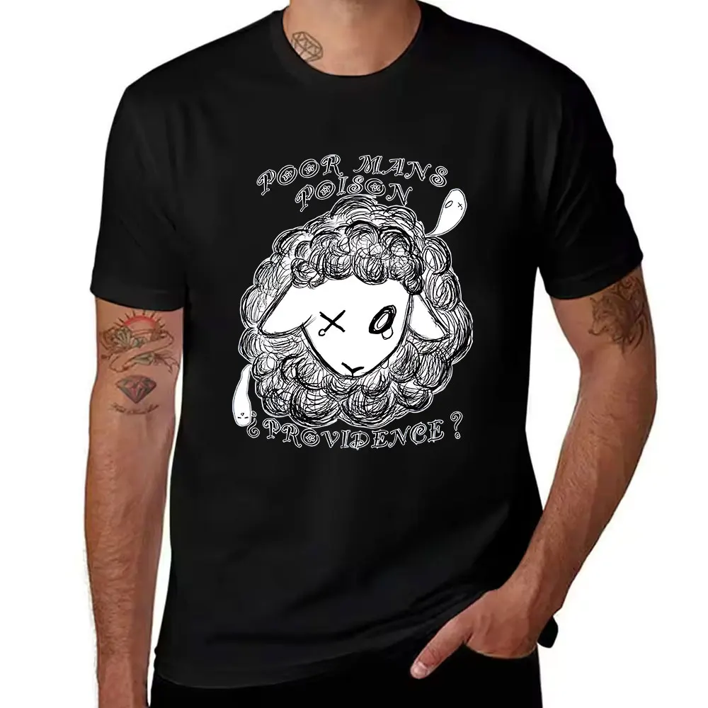 Mens Cotton T Shirt with Hand Drawn Sheep Graphic, Vintage Style Text Print, Casual Crew Neck Short Sleeve Tee, Lightweight Brea