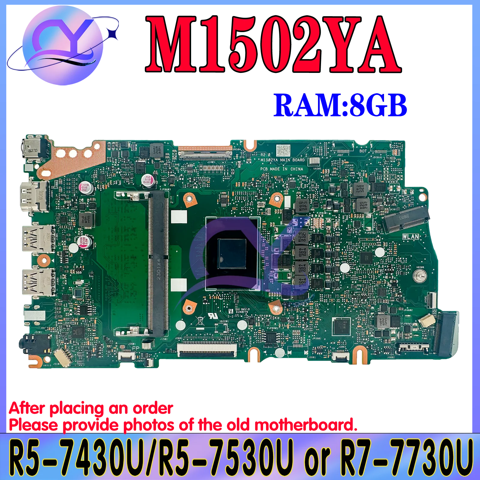 

M1502YA Mainboard For ASUS M1405YA M1505YA M1605YA D1502YA D1405YA D1505YA D1605YA Laptop Motherboard R5-7430U/R5-7530U R7-7730U