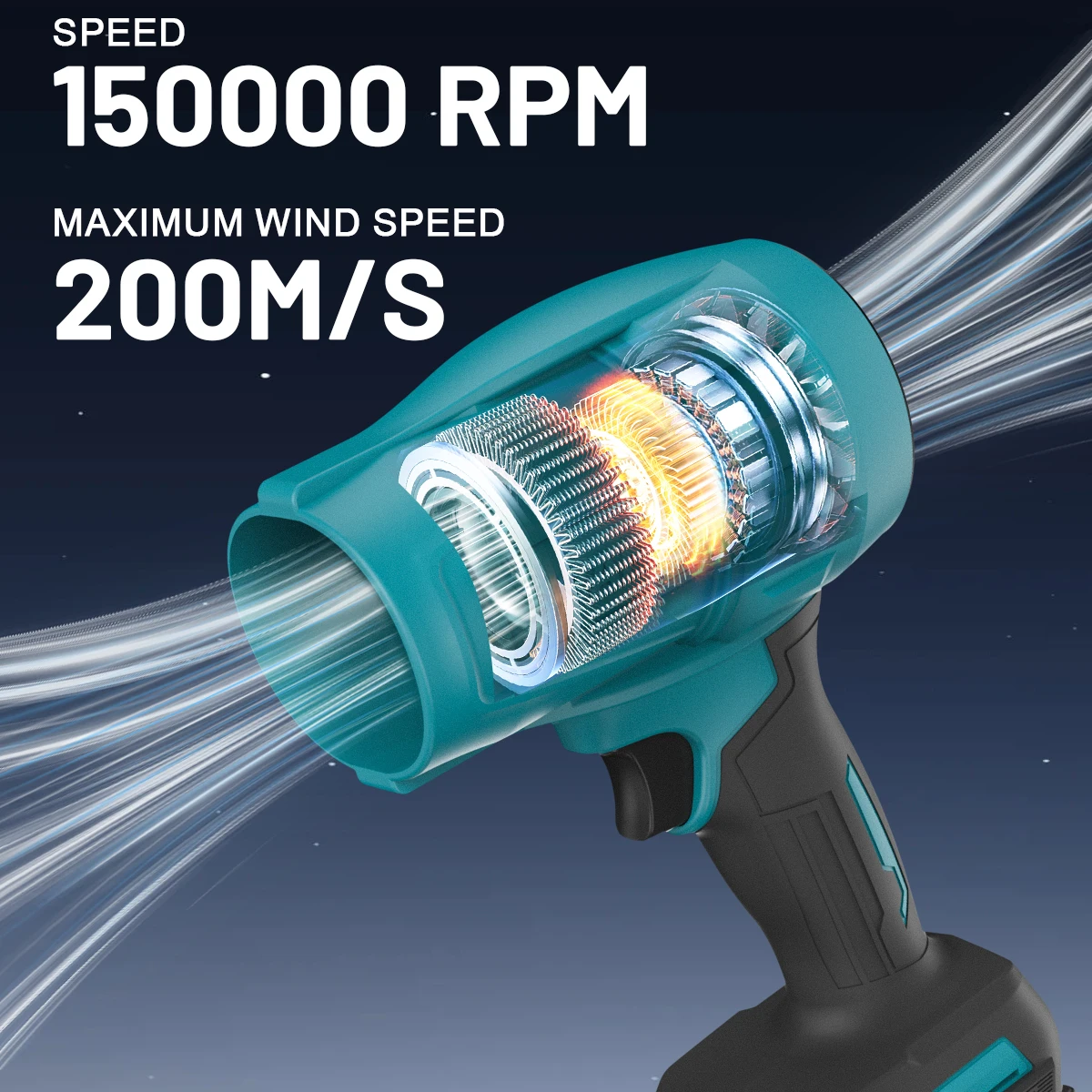 Gisam 150000RPM Bezszczotkowy Elektryczny Turbo Wentylator Bezprzewodowy Dmuchawa do Liści, Powietrza, Śniegu i Kurzu, Narzędzie do Dmuchania Kompatybilne z Akumulatorami Makita — zdjęcie produktu 3