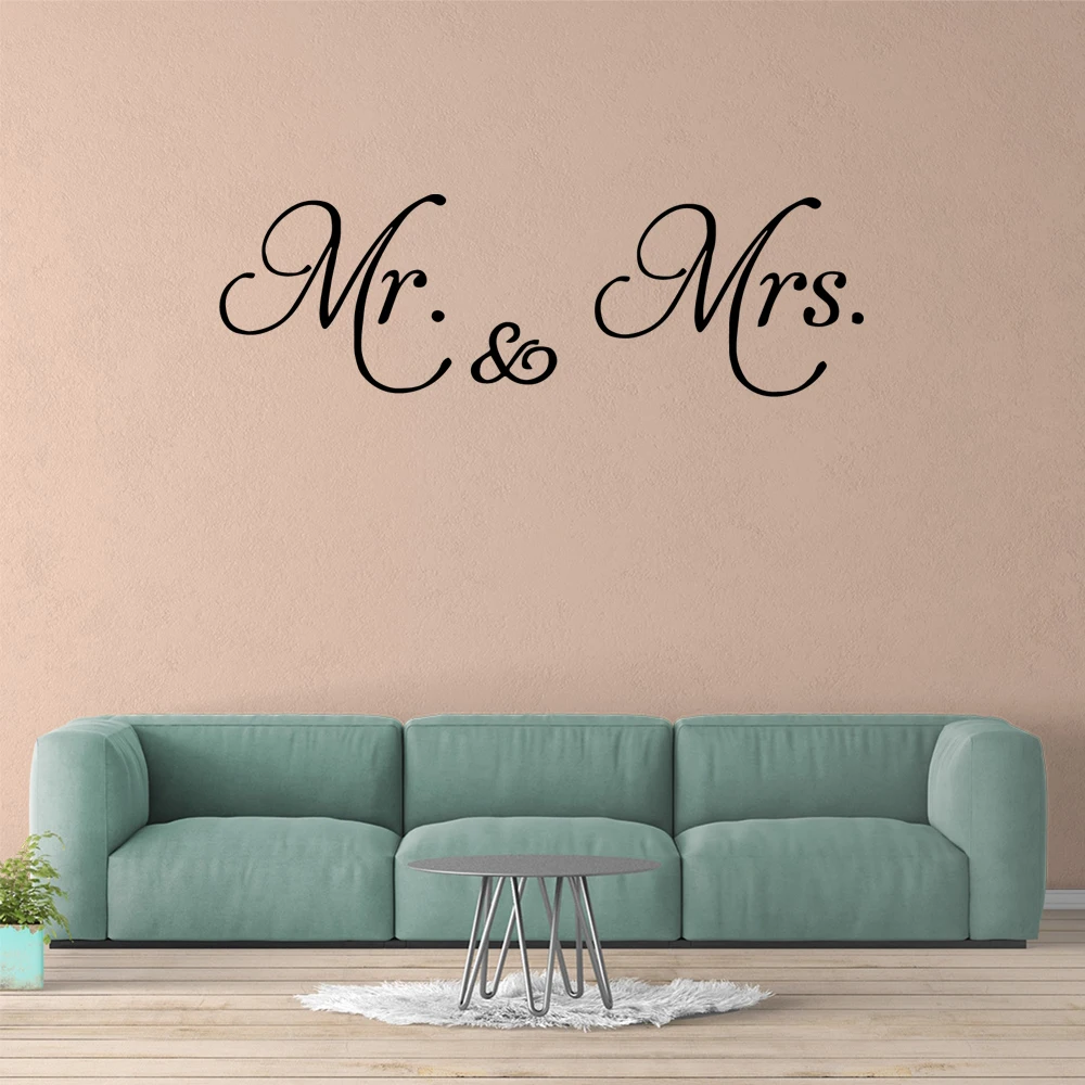 1 pc Mr. and Mrs. text Wall Sticker Removable Wall Stickers Diy Wallpaper for couple bedroom Home Decor Decoration Accessories