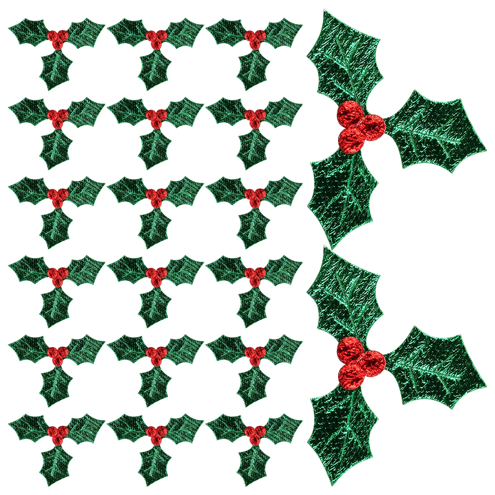 

100Pcs Small Crafting Holly DIY Christmas Applique Patches Sew on Badges for Festival Decorations Green 3Cm Greenery for Costume