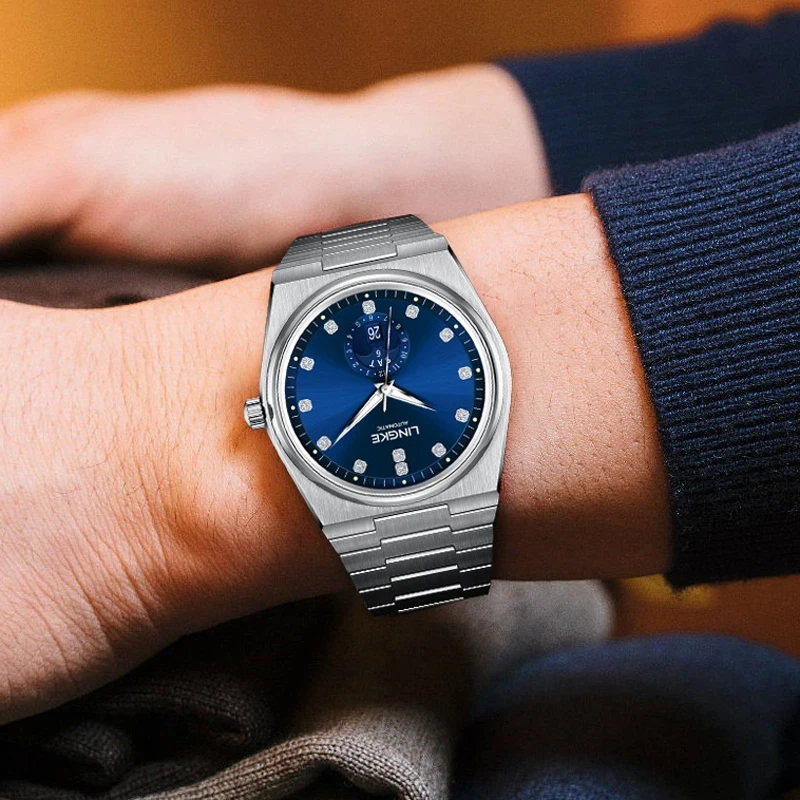 LINGKE orologio meccanico con zaffiro di lusso di marca per uomo in acciaio inossidabile settimana della moda data movimento MIYOTA orologi automatici da uomo