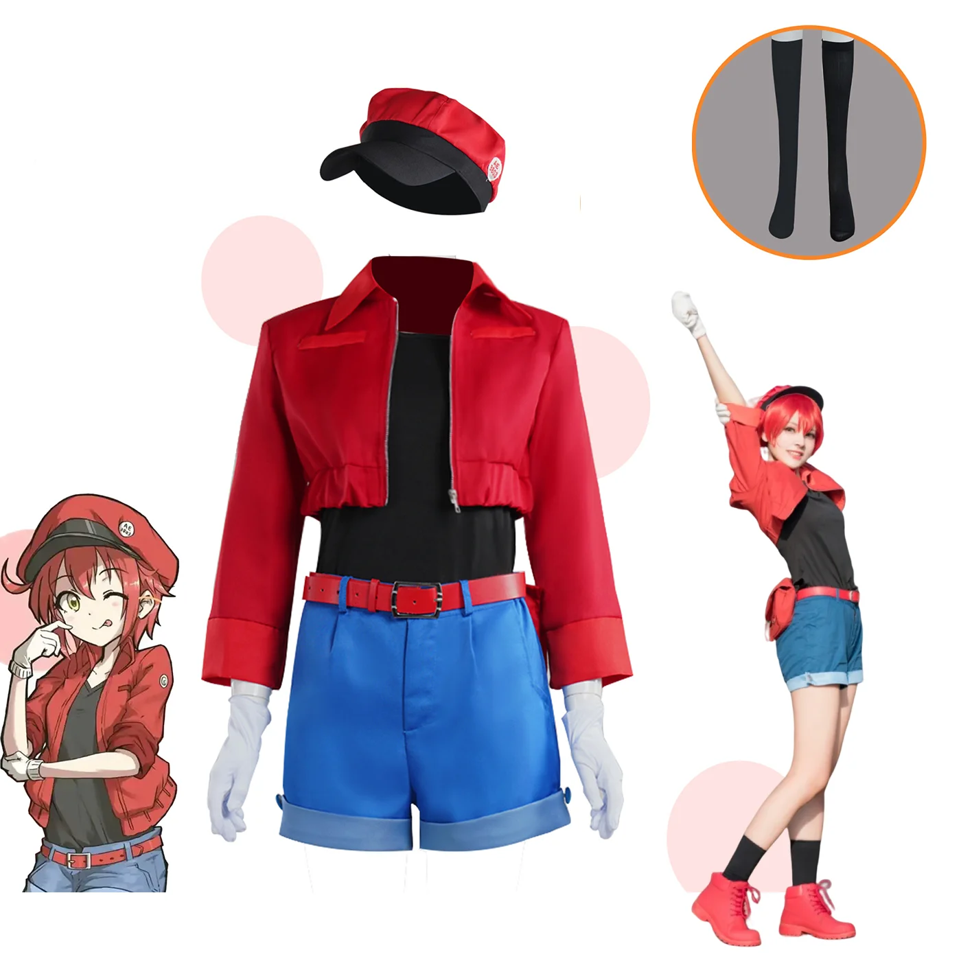 

Women's Anime Cosplay Costume Erythrocyte Red Blood Cell Outfit Halloween Cosplay Women's Red Blood Cell Hataraku Saibou Costume