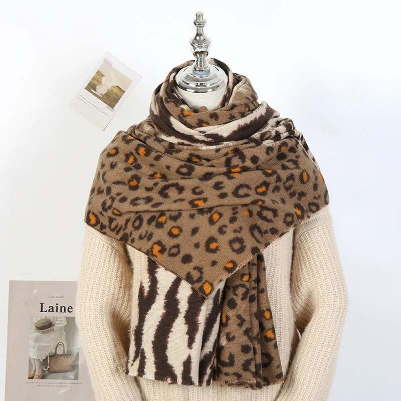 Wild Sexy Leopard Print Cashmere Scarf for Women Thick Shawl Luxury Clothes Muslim Scarves Autumn Winter New