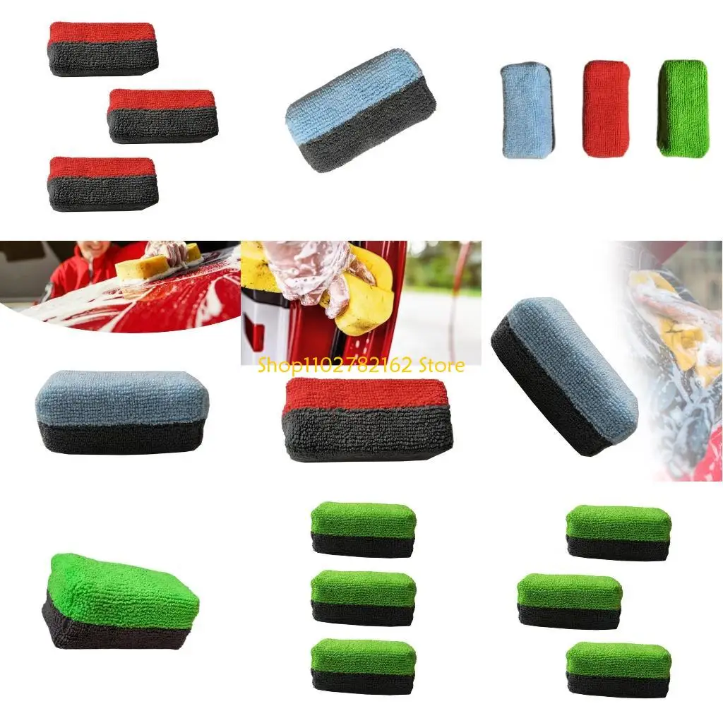 

547B Set Of 3 Washable Microfiber Pads Gentle Sponges set for Automotive Detailing