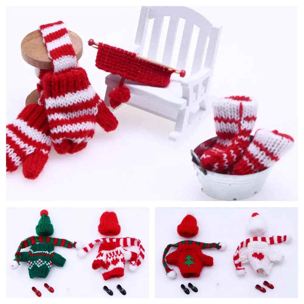 

1/12 Doll Sweather Scarf Hat Multicolor Knitting Wool Miniature Knitted Scarves Doll Accessories Xmas Ornament Miniature Clothes
