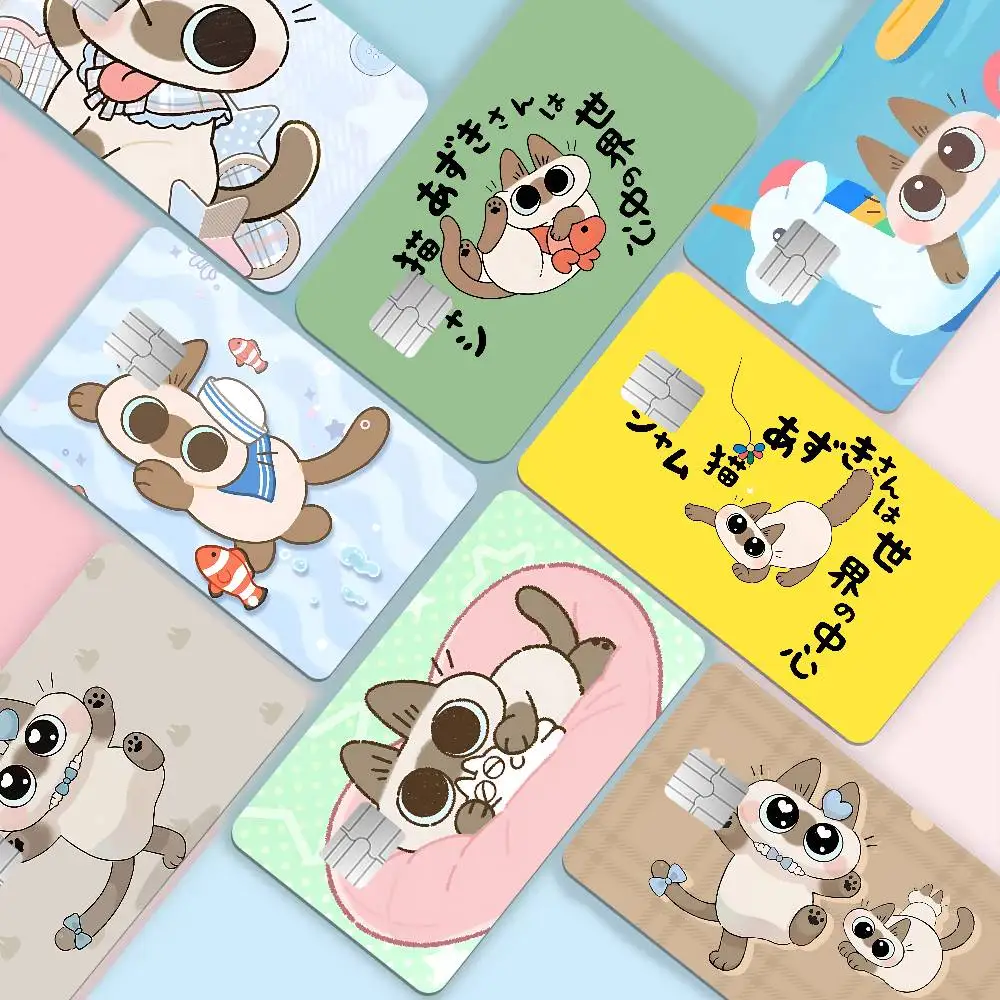 Azuki Cute Siamese Cat Pack MEME Cartoon Credit Card Skin Stickers For Bank Card Bus Metro Card Sticker Waterproof Women Gift