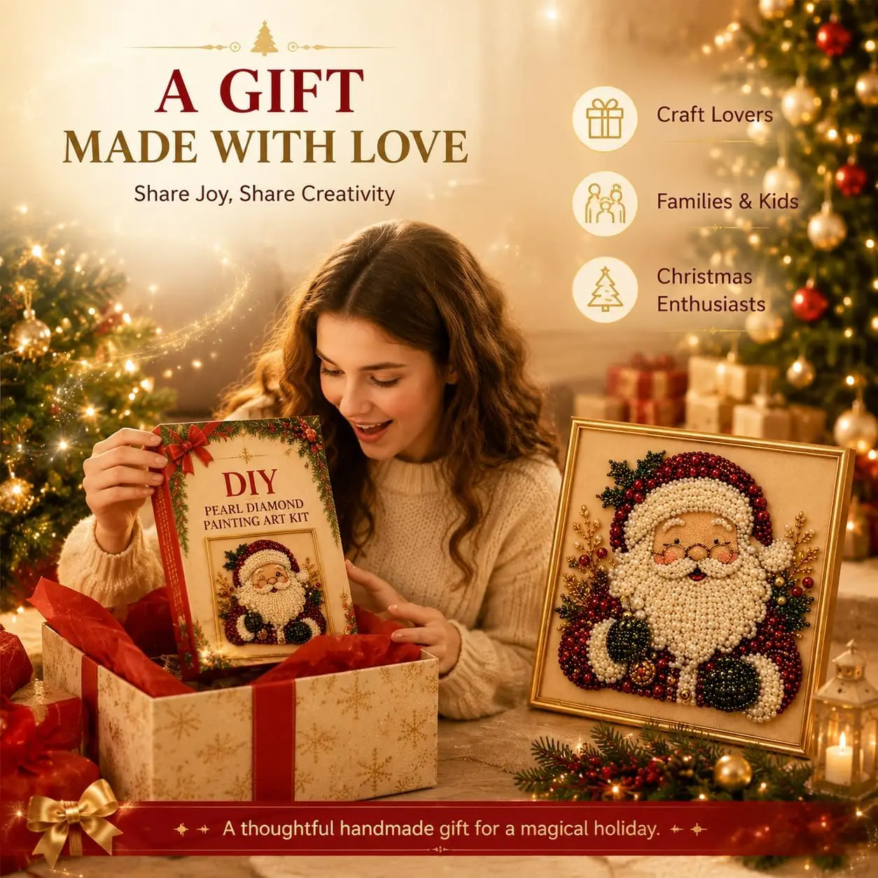 DIY Christmas Pearl Diamond Painting Art Kit with Frame Pearl Beads Art Craft for Adults Beginner Holiday Christmas Wall Decor - view 5