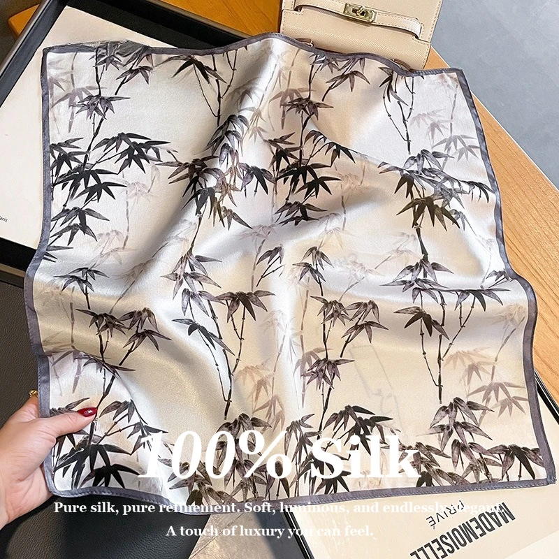 

Шелковый платок-бандана 53*53 см, 100% натуральный шелк, дышащий, мягкий, модный принт, для женщин, на голову, на шею, для волос, хиджаб