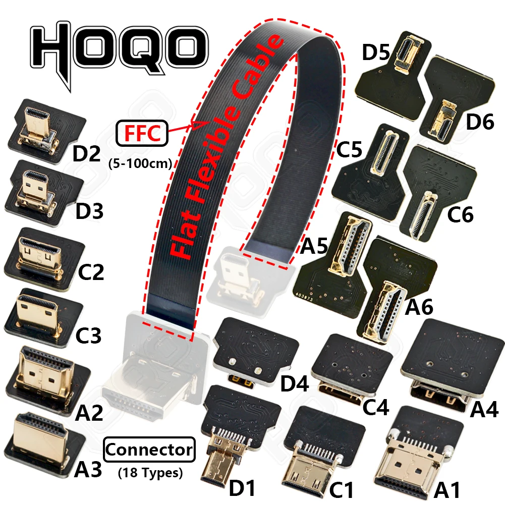 Wstążka FPV Złącze kompatybilne z HDMI Elastyczny płaski kabel Raspberry Pi 4 Micro HDMI na HDMI/Mini HDMI żeński 90 stopni FFC 20pin