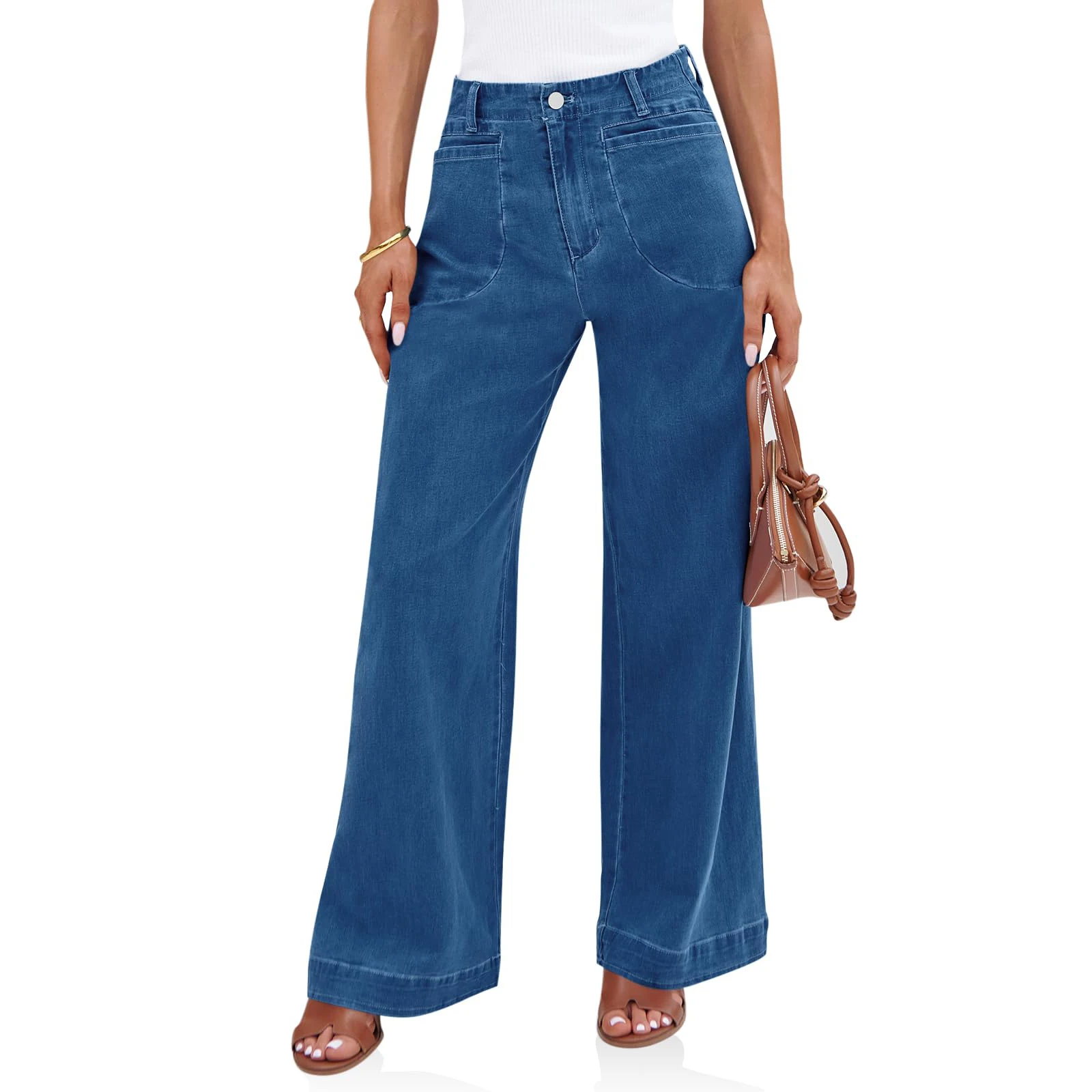 Hot Selling High Waisted Wide Leg Denim Pants Fashion Commute Slim Denim Pants Women Solid Color Straight Leg Denim Pants