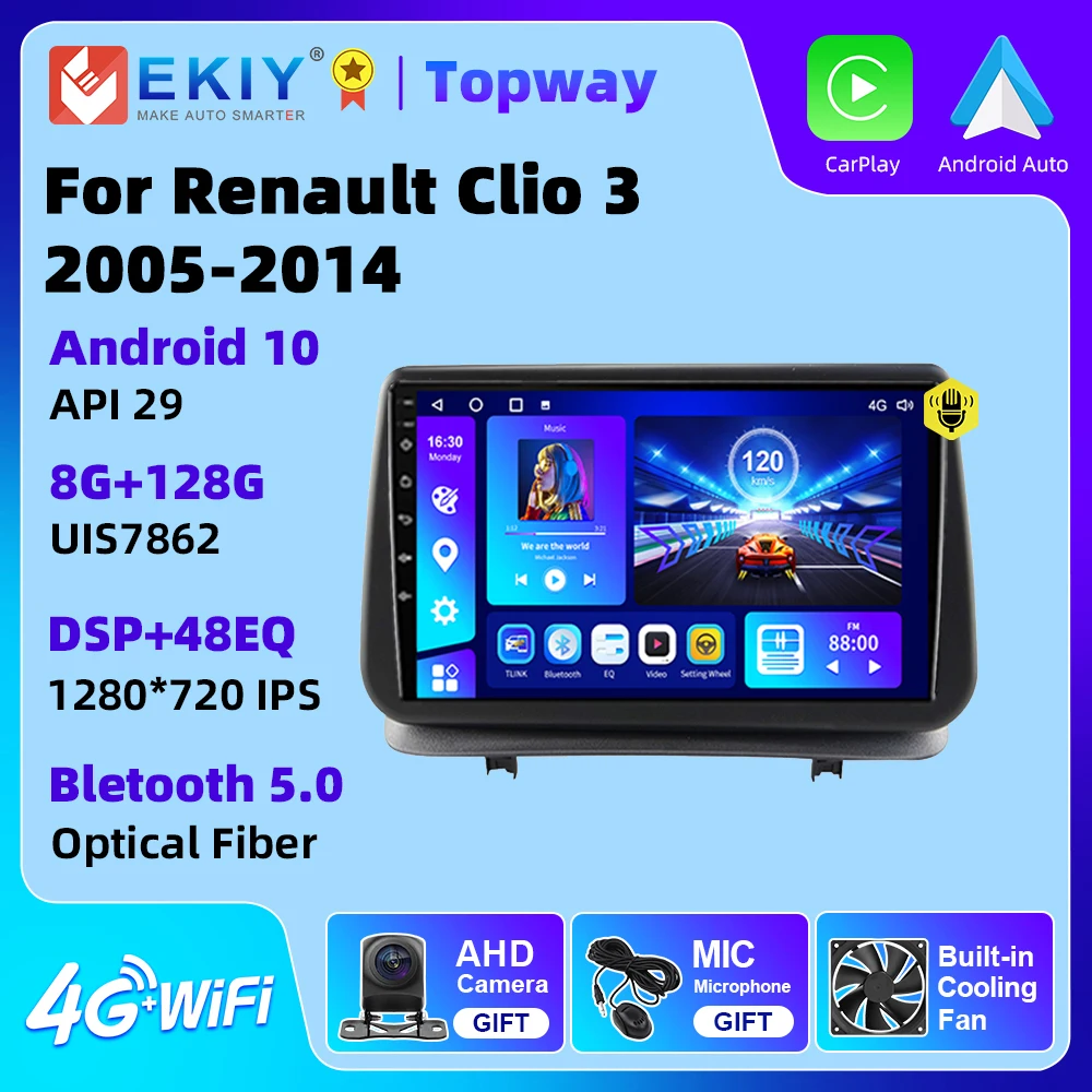 

EKIY For Renault Clio 3 CLIO 3 2005-2014 4G WIFI Car Radio Navigation GPS Android Auto Carplay Stereo Android 10 DVD Player