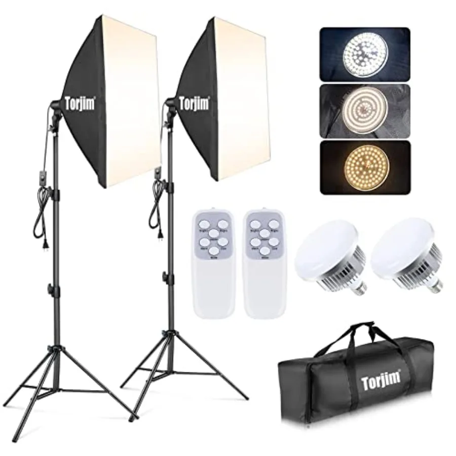 

Softbox Photography Lighting Kit, 2Pcs 27" x 27" Professional Soft Box 3000K-7500K 85W LED Bulbs with Remote, Photography Conti