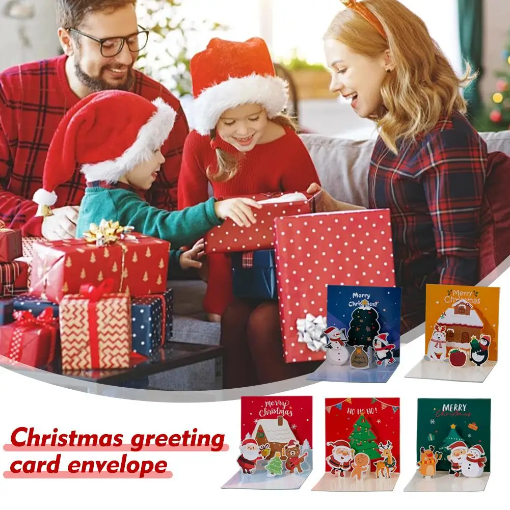 

Christmas 3D Up Greeting Cards With Envelopes Santa Snowman Tree Xmas Greeting Card For Holiday Party Gift Giving Decoratio P1J4