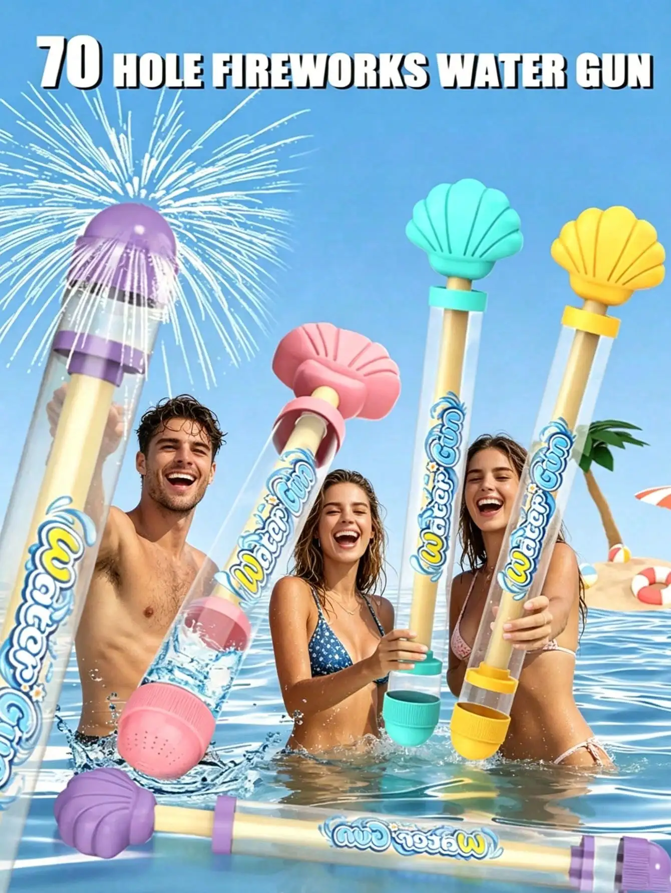 

4PCS/1PC 70-Hole Summer Pull-Out Firework Water Cannon Features A Shell And Handle Design With A Large Water Storage Capacity, Making It Suitable For Lawns, Beaches, Water Parks And Swimming Pools