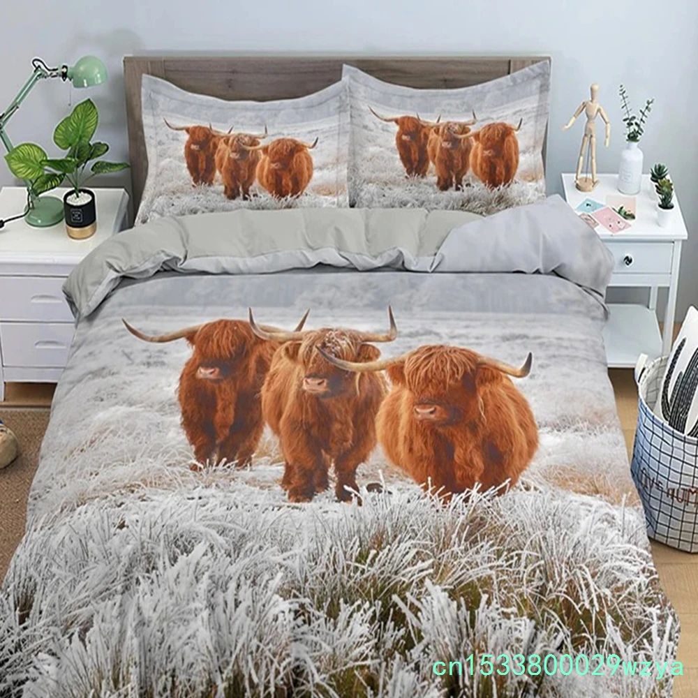 Highland Scottish Cows Duvet Cover Set Farm Animal King Queen Comforter Cover Wildlife Bedding Set 2/3pcs Polyester Quilt Cover