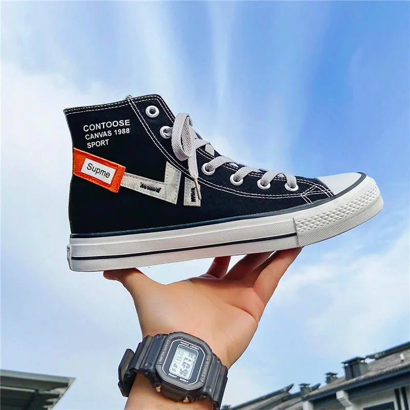 Summer Fashion New men Canvas Shoes High-top Canvas footwear Lace Up Casual Sneakers male Round Toe Cross-tied flat Shoes