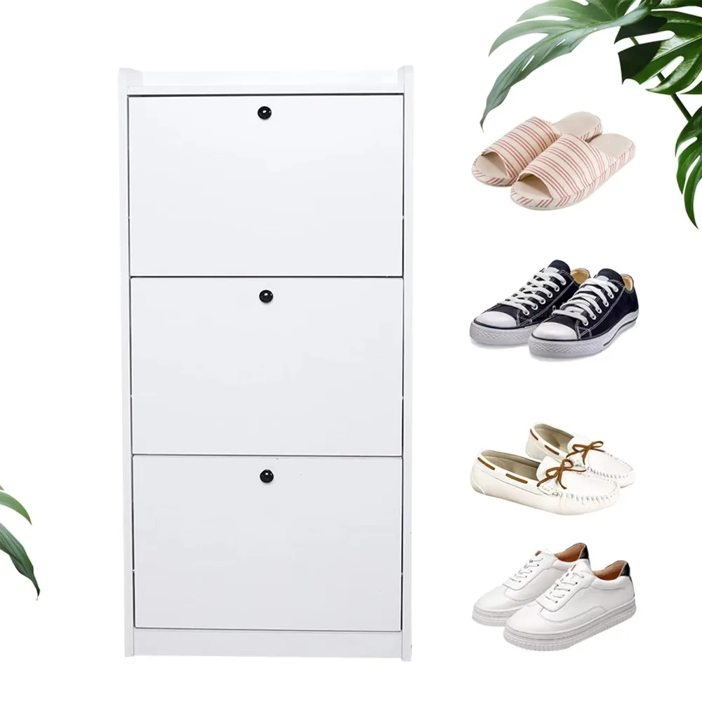 Modern Wooden Shoe Storage Cabinet Drawers Shelf Freestanding Tipping Bucket Customized Color Environment Friendly High-quality