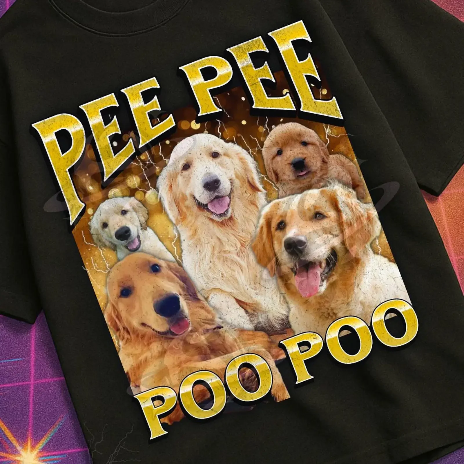 Pee Poo Funny Golden Retriever Dog Meme Bootleg T Shirt Unhinged Inappropriate Gen Z Casual vintage Washed Soft graphic