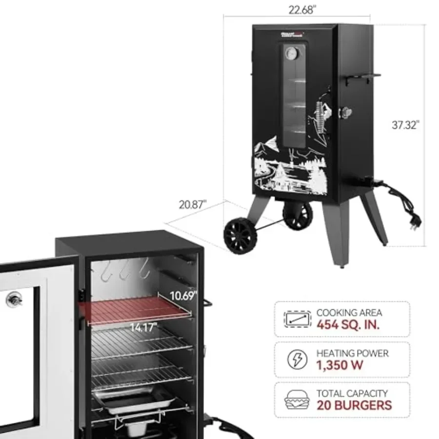 Analog Electric Smoker for Outdoor Cooking, Steel Racks, Black, 28-Inch Capacity with Even Heat Distribution