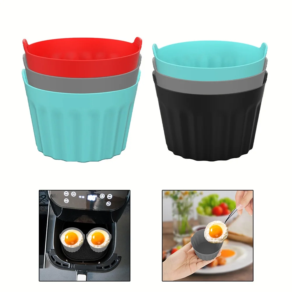 3 peças de Cestas de Silicone para Air Fryer, Formas de Silicone para Cozedura de Ovos e Ramequins de Silicone para Cupcakes, para Fornos Air Fryer
