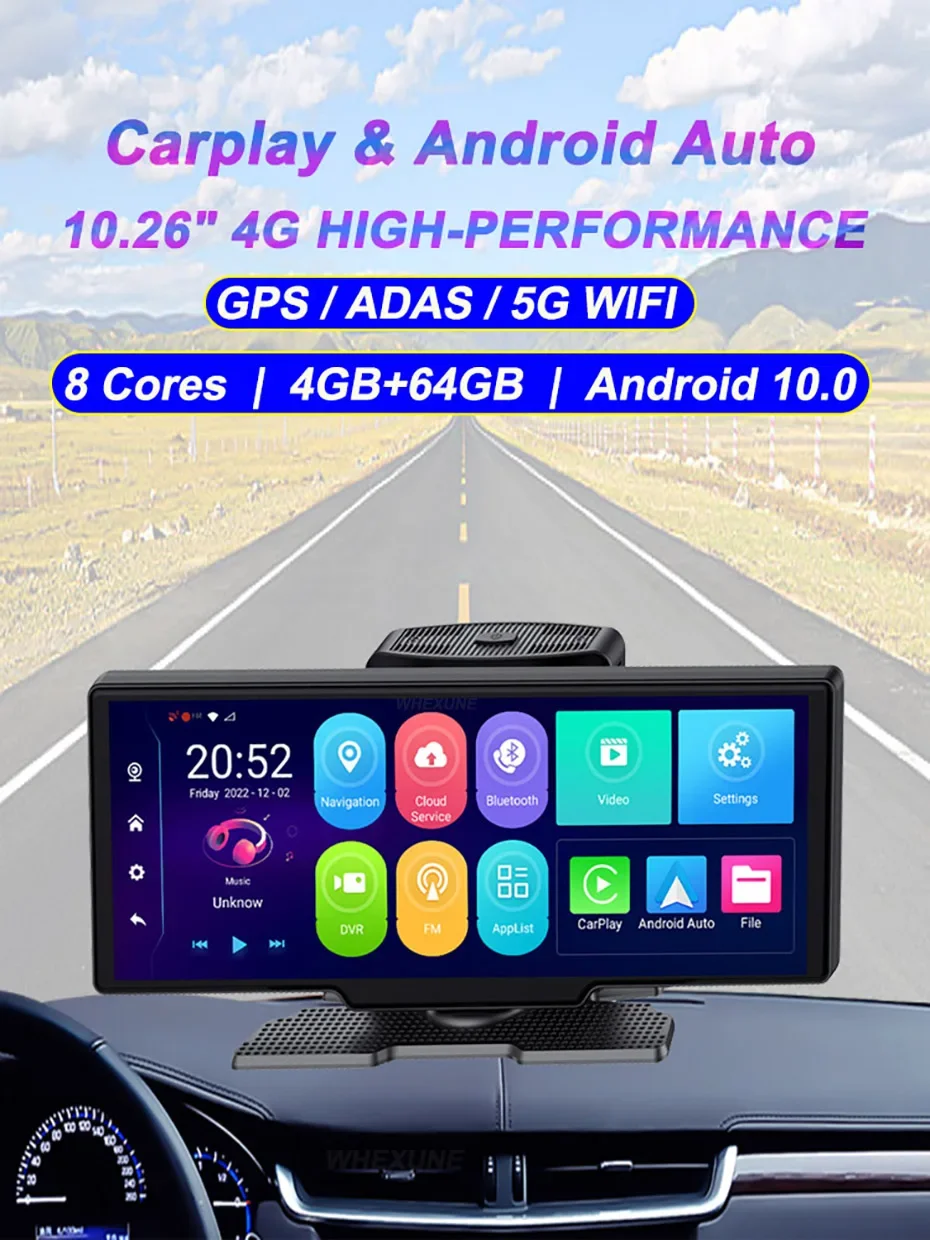 10.26 Inch 4+64GB Android 10 Auto Car DVR 4G WiFi ADAS Dashboard Dash Cam GPS Navi Carplay Rearview Mirror Camera Video Recorder